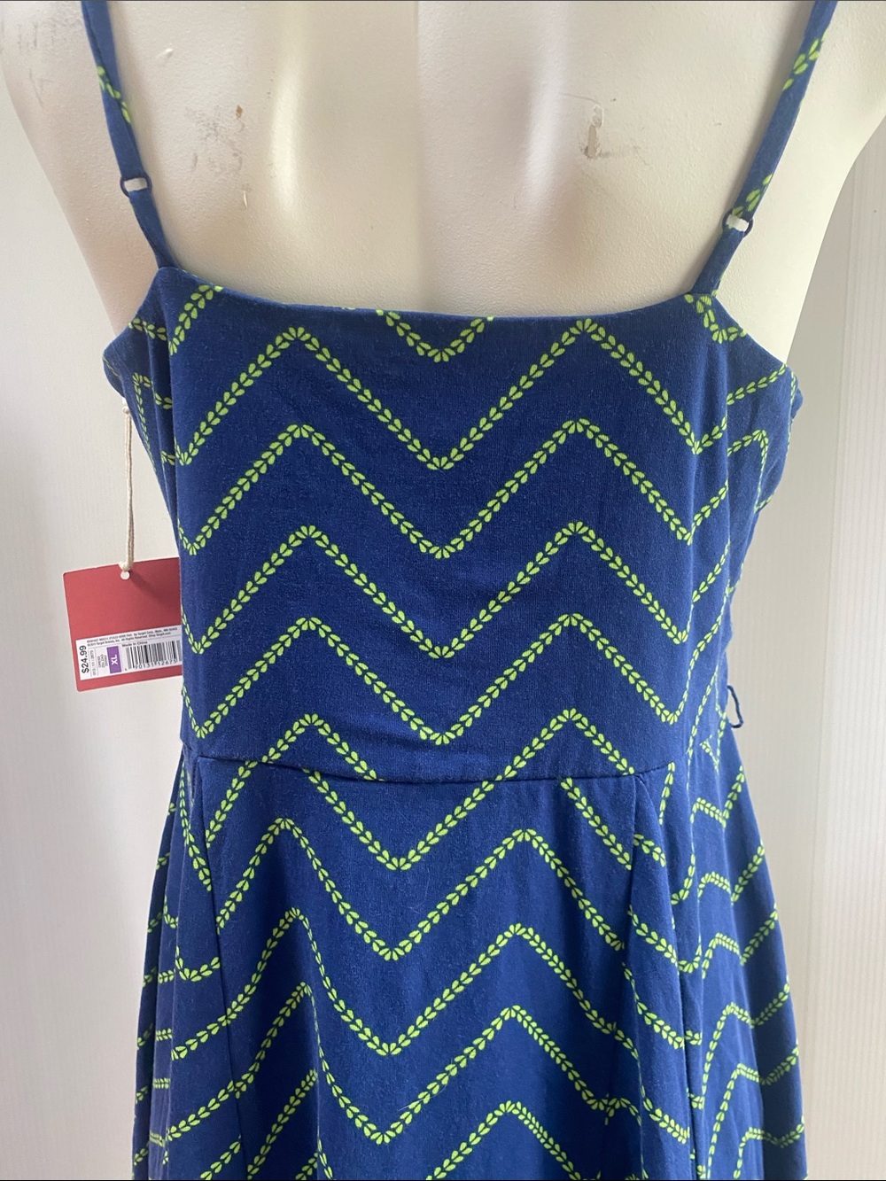Mossimo Supply Co. Navy Dress with Lime Chevron Pattern - Picture 5 of 7